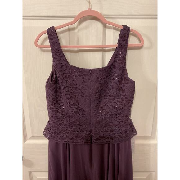 NWT JJ's House Lace Bodice Peplum Waist Plum Formal Floor Length Gown, sz 12 - Picture 8 of 9